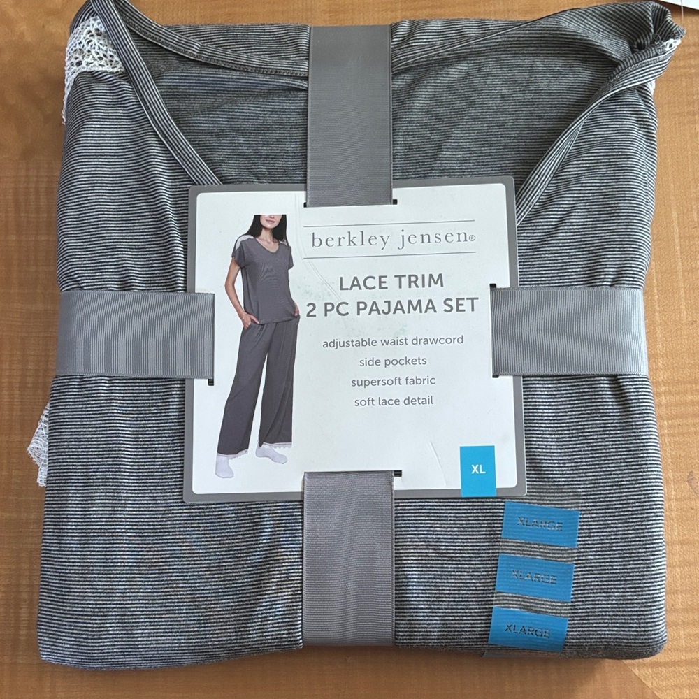 Berkley Jensen Charcoal Lace Trim Pajama Set